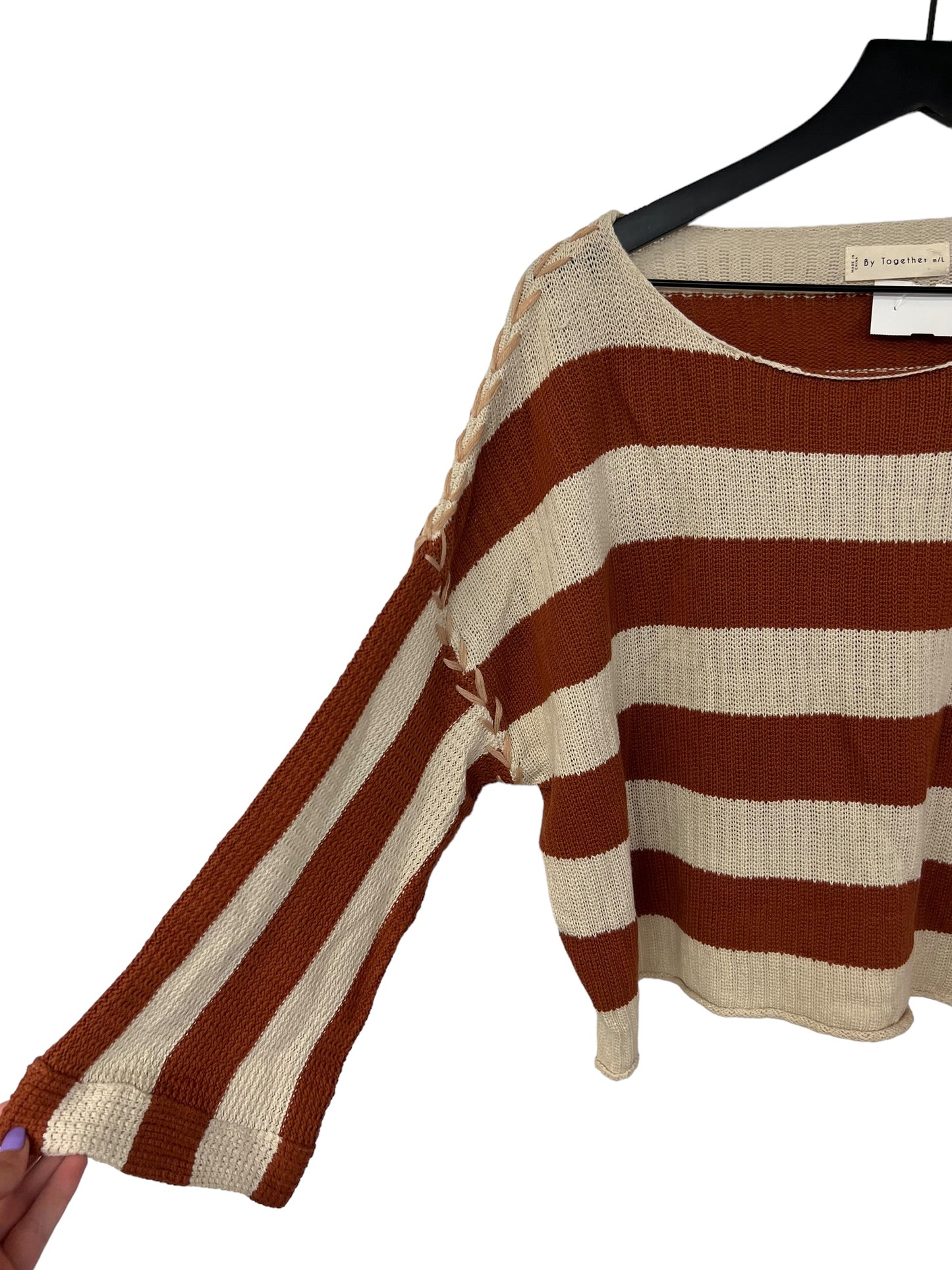 Sweater By By Together In Orange & White, Size: M