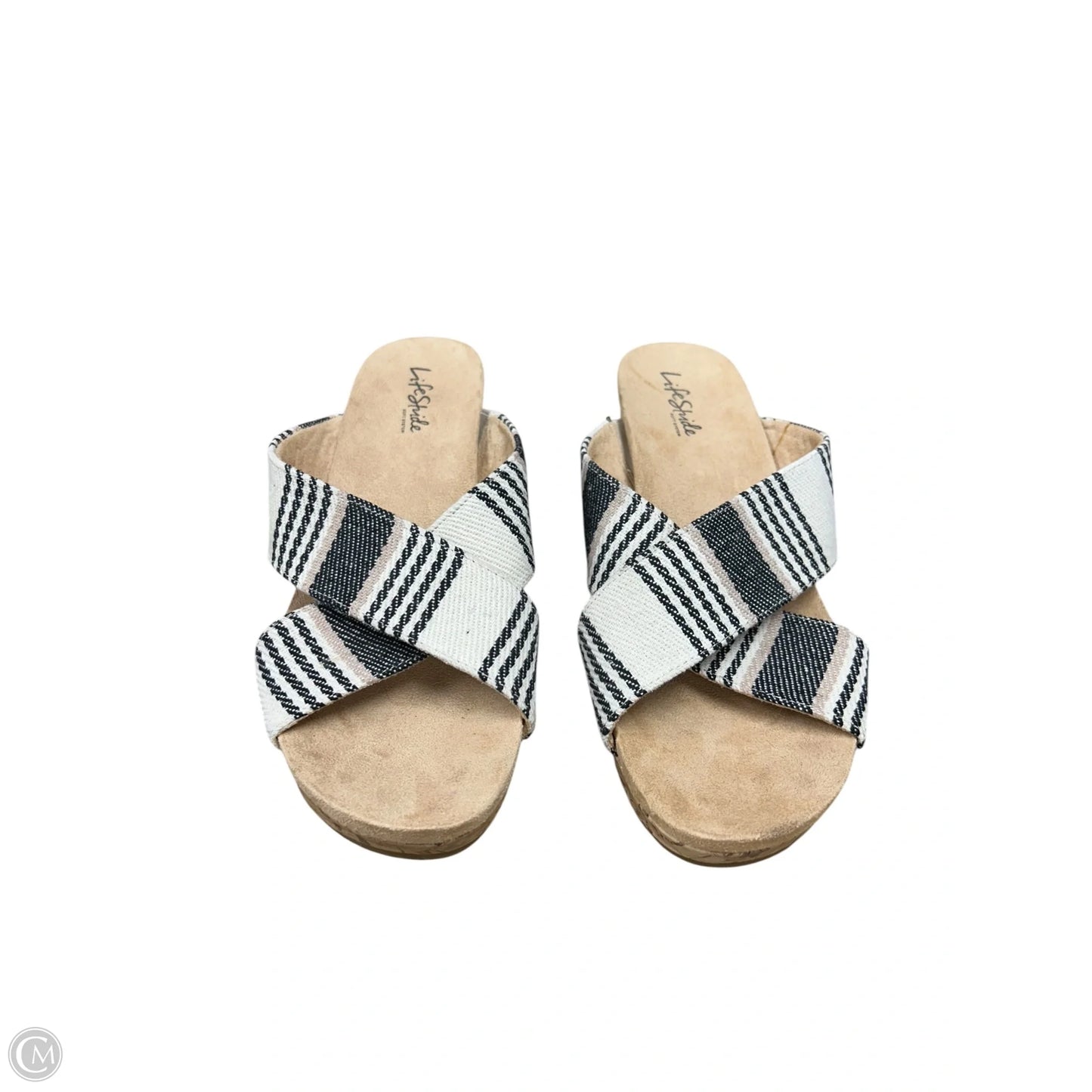 Sandals Heels Wedge By Life Stride In Black & Tan, Size: 11