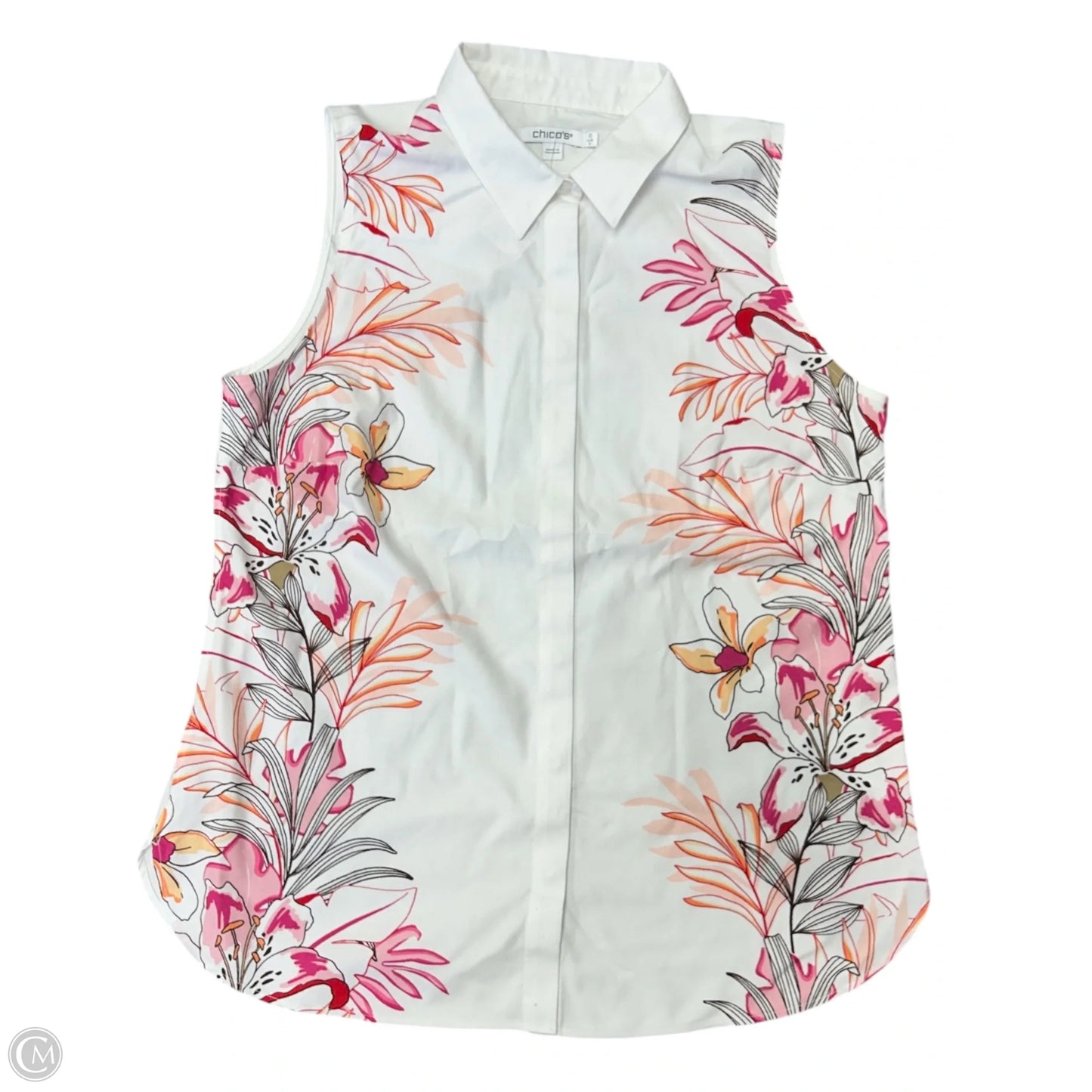 Top Sleeveless By Chicos In Floral Print, Size: 4