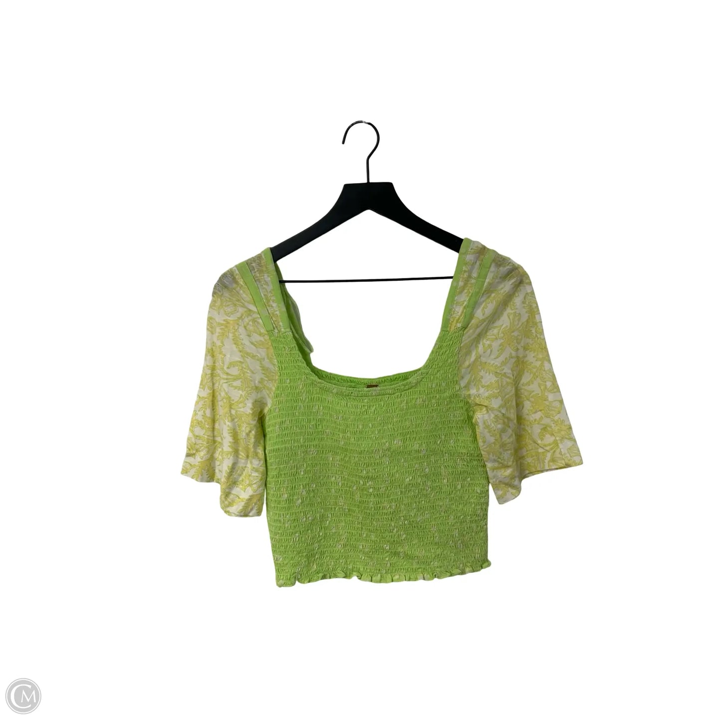 Top Short Sleeve By Free People In Green & Yellow, Size: M
