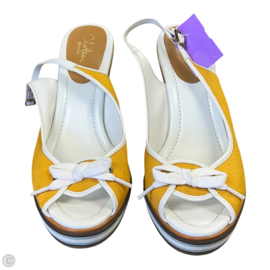 Sandals Heels Wedge By Cole-haan In White & Yellow, Size: 9