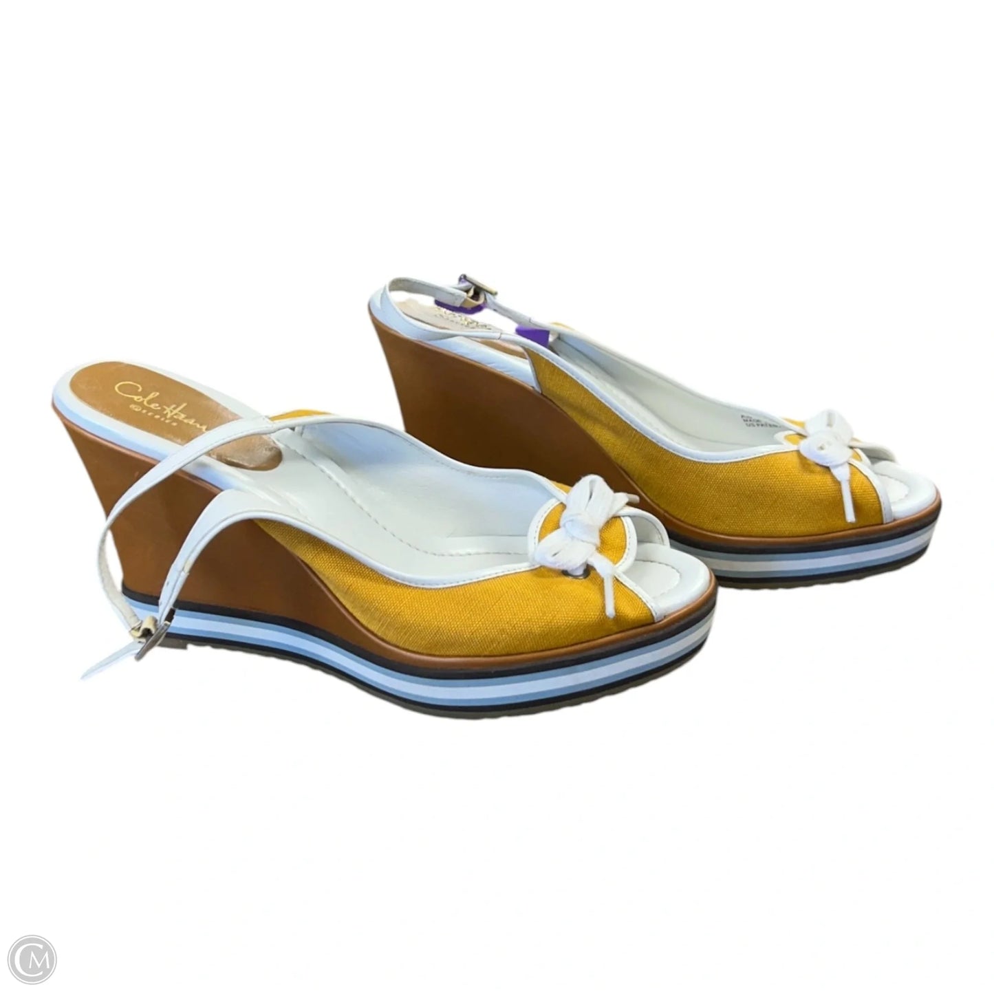 Sandals Heels Wedge By Cole-haan In White & Yellow, Size: 9