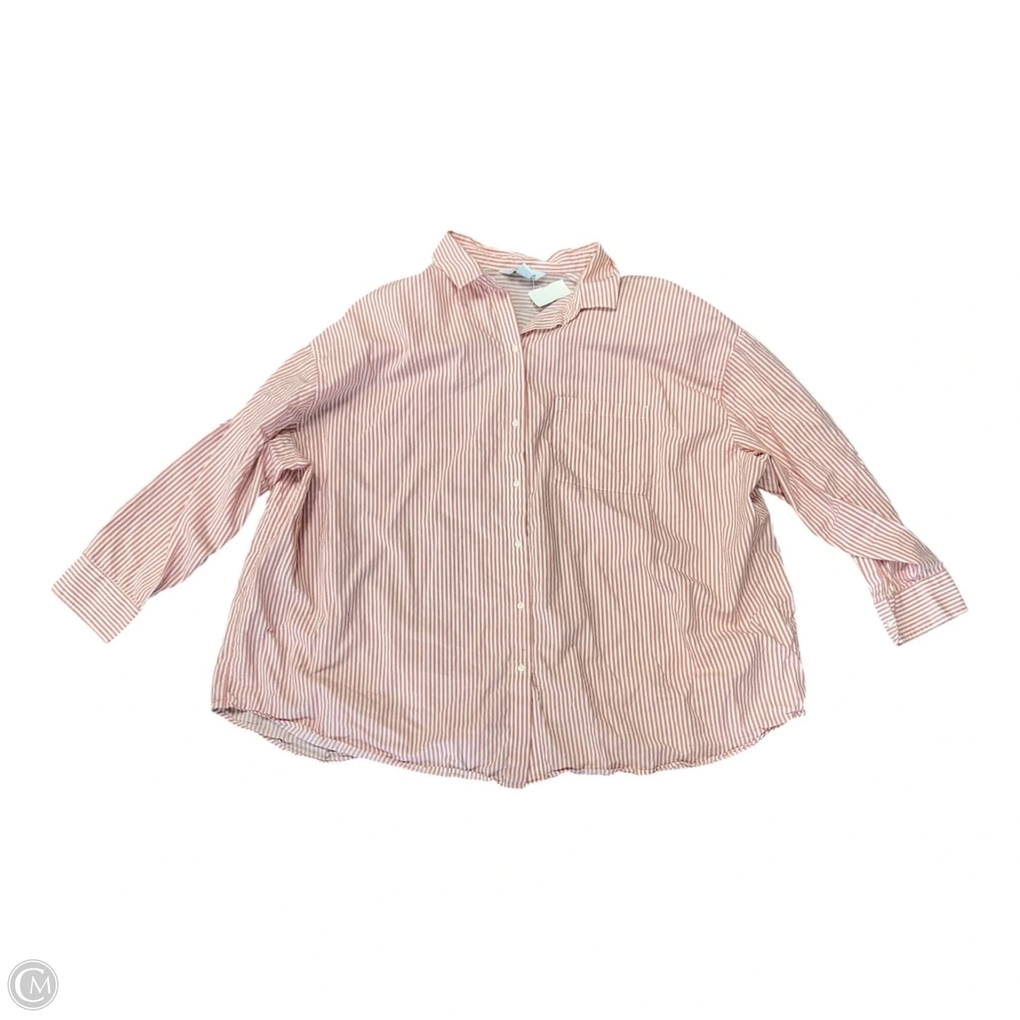 Blouse Long Sleeve By Old Navy In Pink & White, Size: 2x