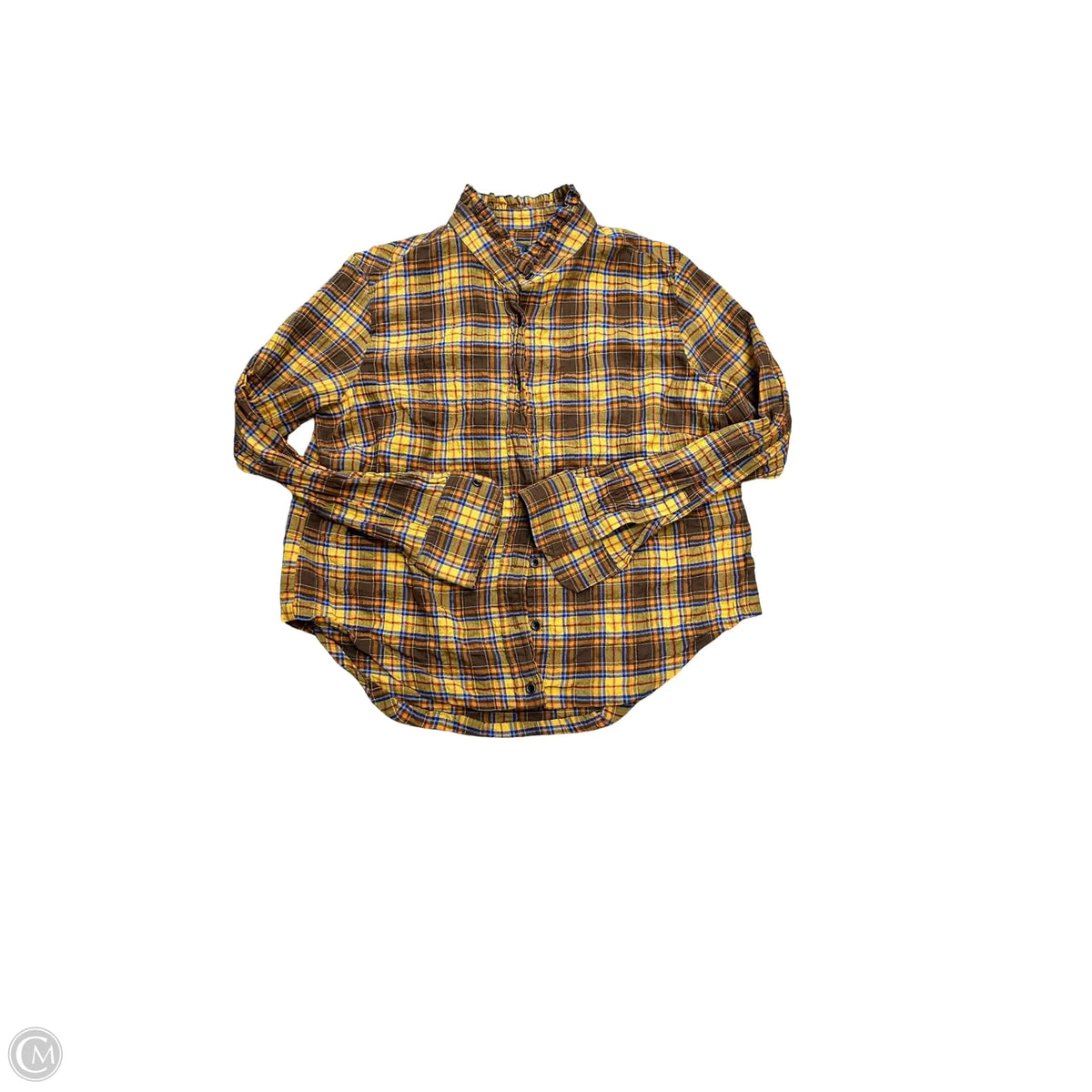 Blouse Long Sleeve By Elliott Lauren In Plaid Pattern, Size: M