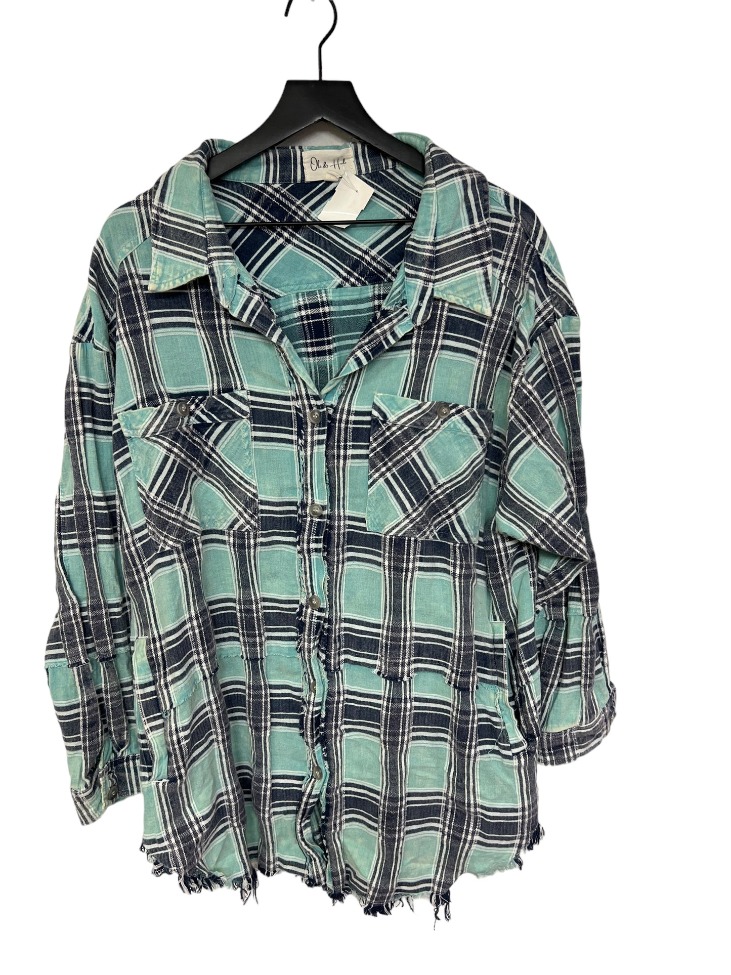 Jacket Shirt By Oli & Hali In Blue & Green, Size: M