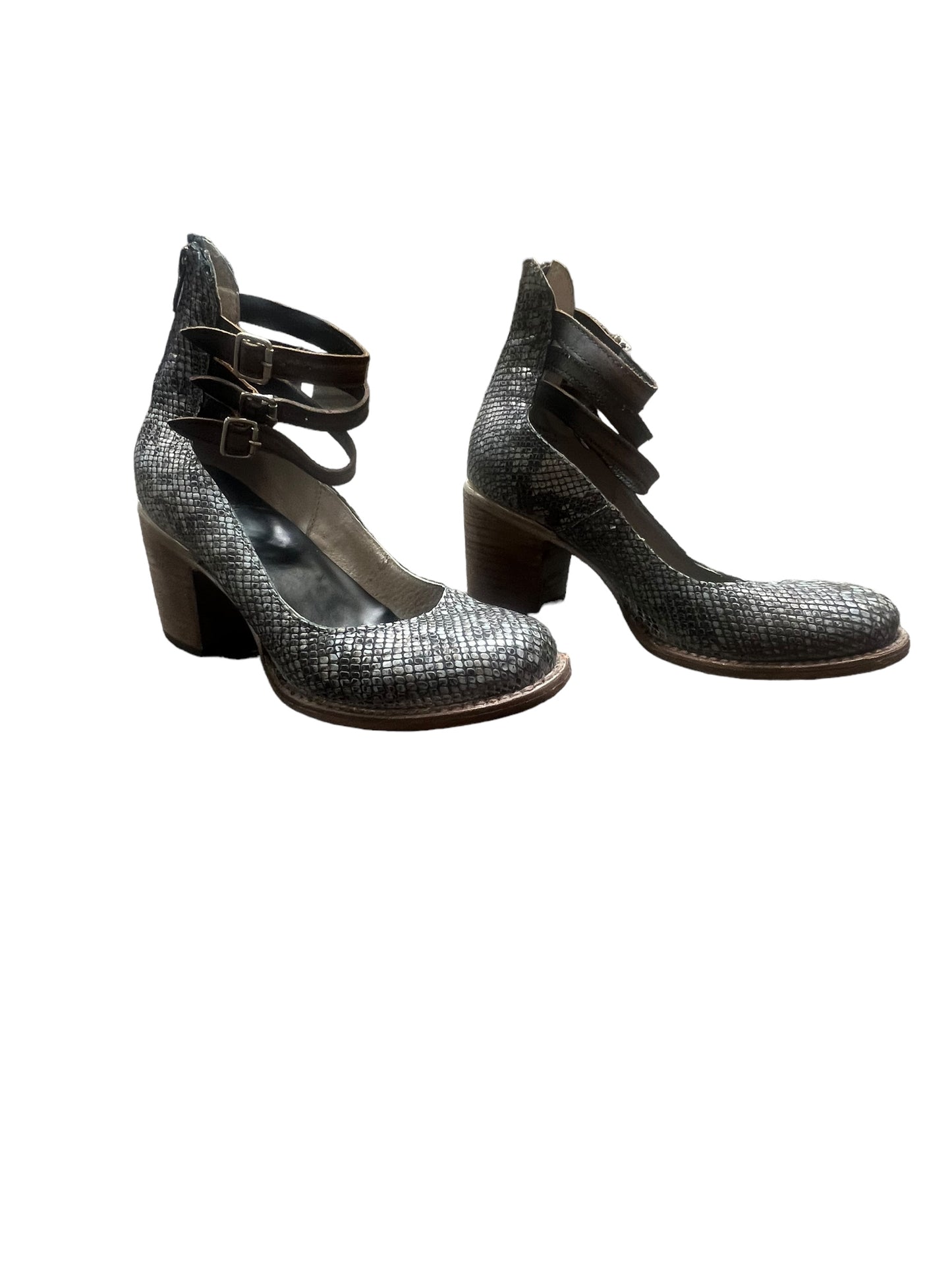 Snakeskin Print Shoes Heels Block Freebird, Size 8