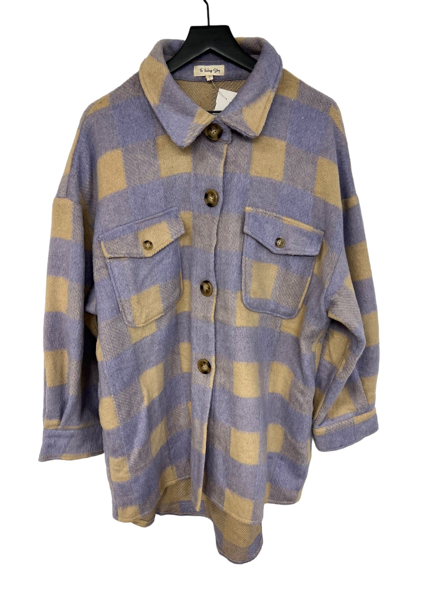 Jacket Shirt By Clothes Mentor In Cream & Purple, Size: L