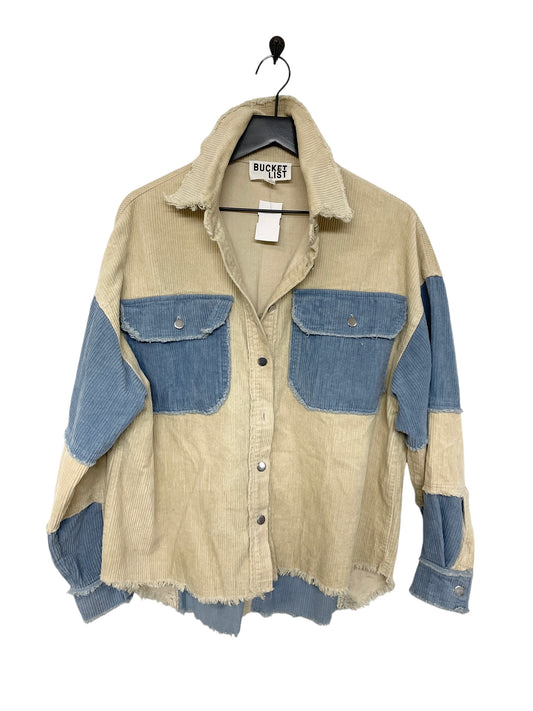 Jacket Shirt By Cmc In Blue & Cream, Size: L