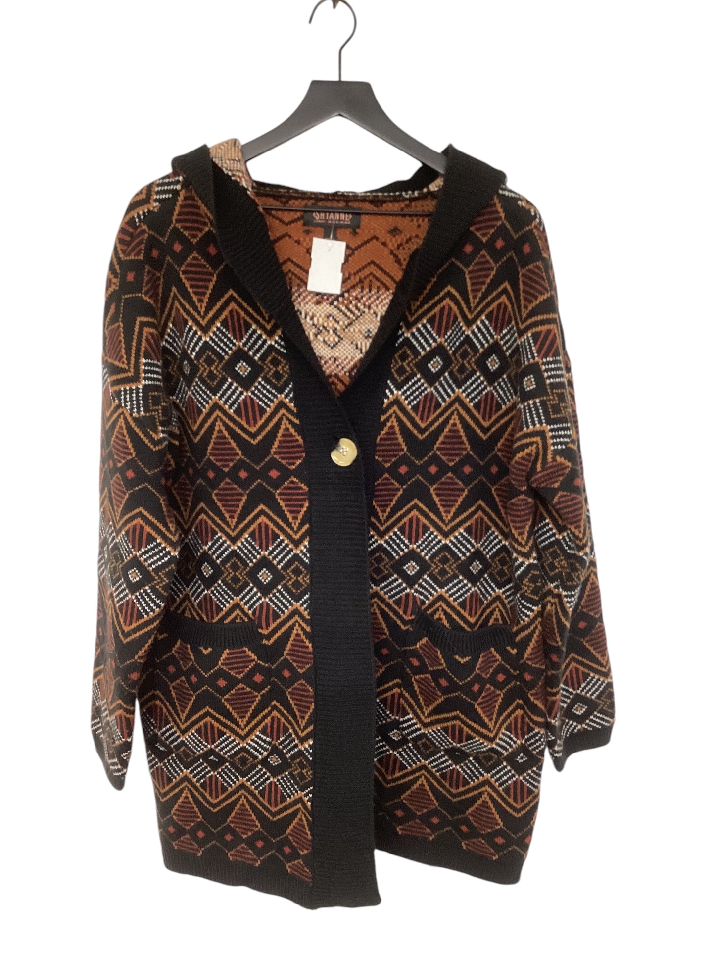 Sweater Cardigan By Cmc In Black & Orange, Size: L