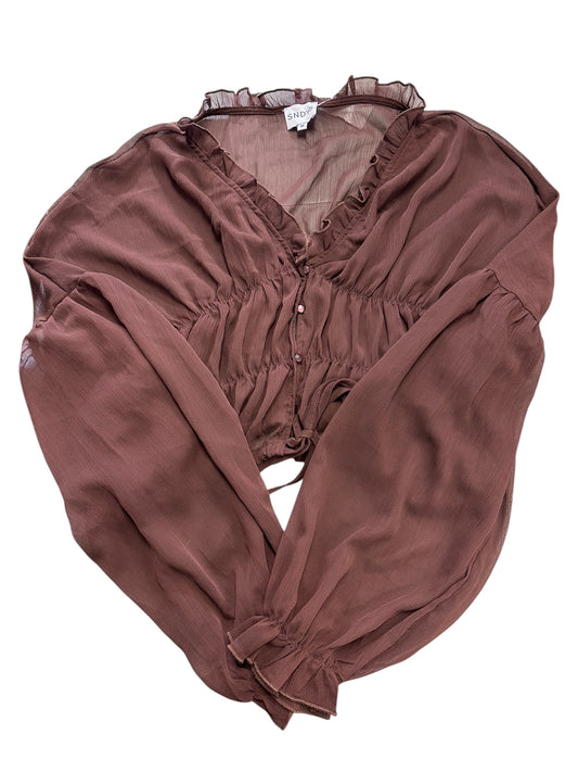 Top Long Sleeve By Cmc In Brown, Size: M