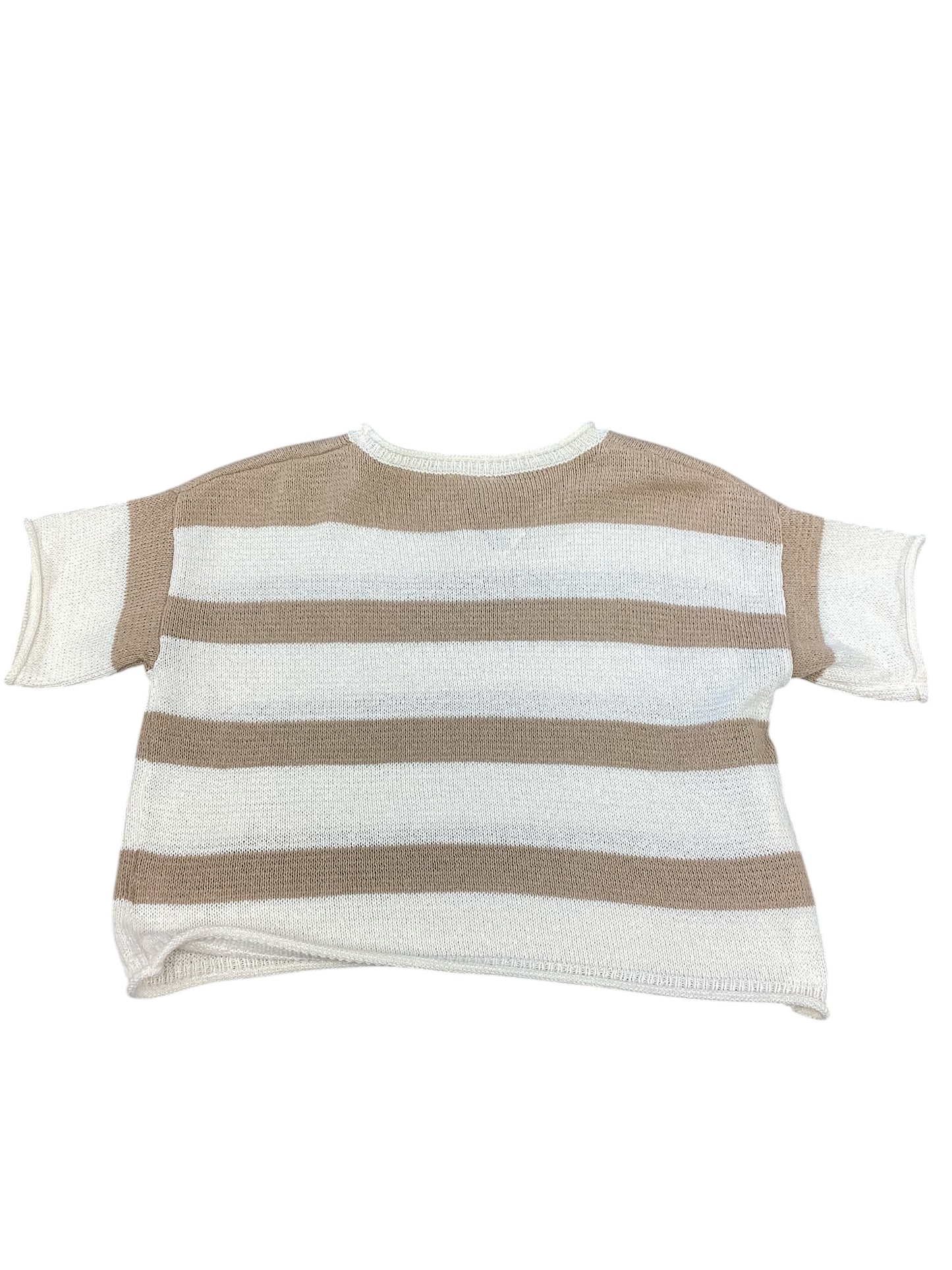 Sweater Short Sleeve By La Miel In Brown & Cream, Size: M