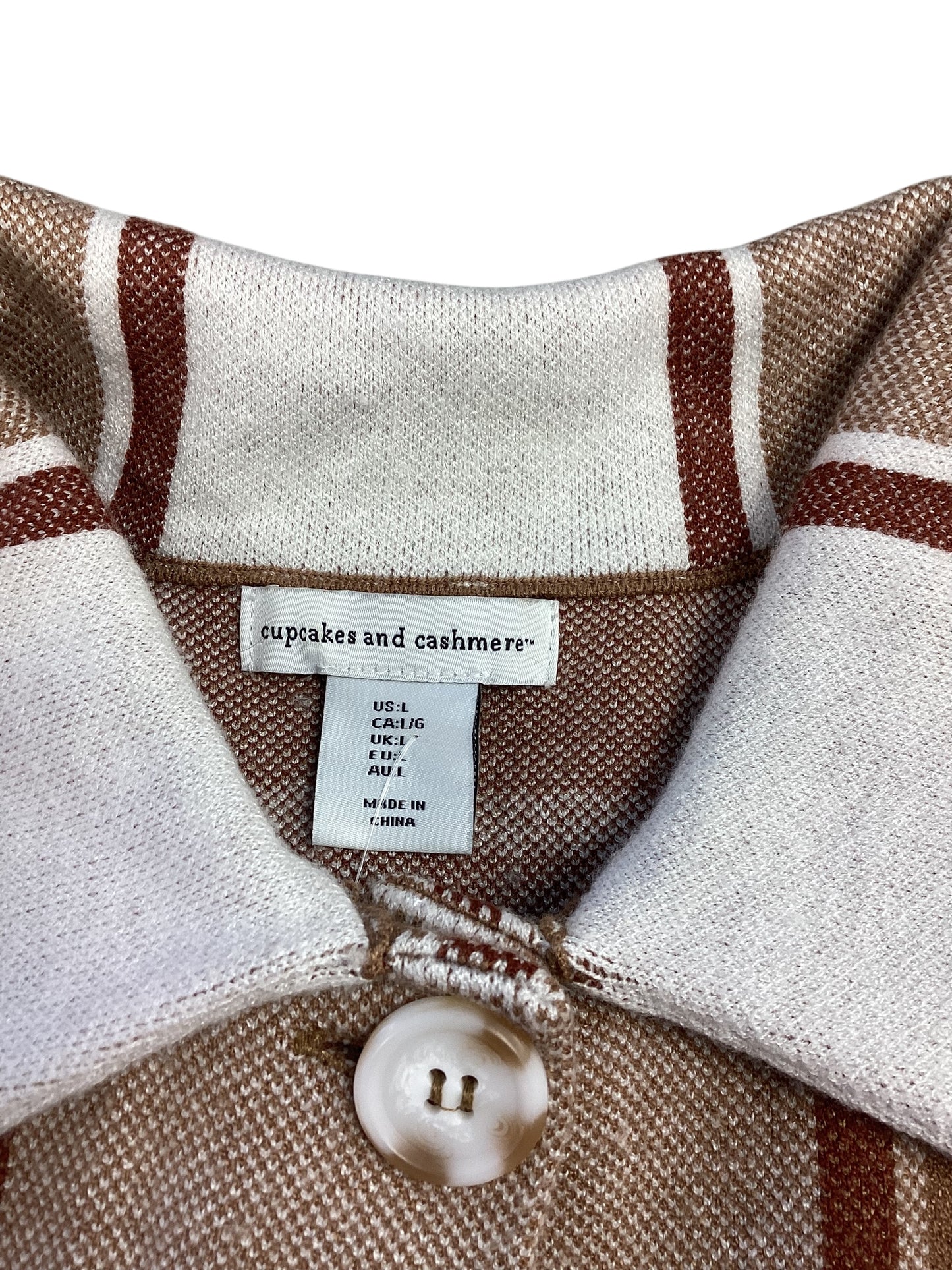 Jacket Shirt By Cupcakes And Cashmere In Brown & Cream, Size: L