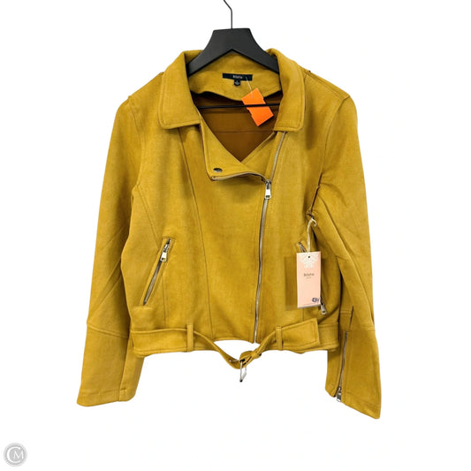 Jacket Moto By Clothes Mentor In Yellow, Size: L