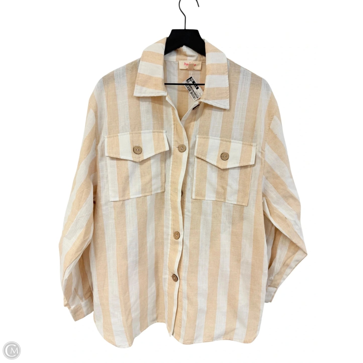 Blouse Long Sleeve By Peach Love Cream California In Tan & White, Size: S