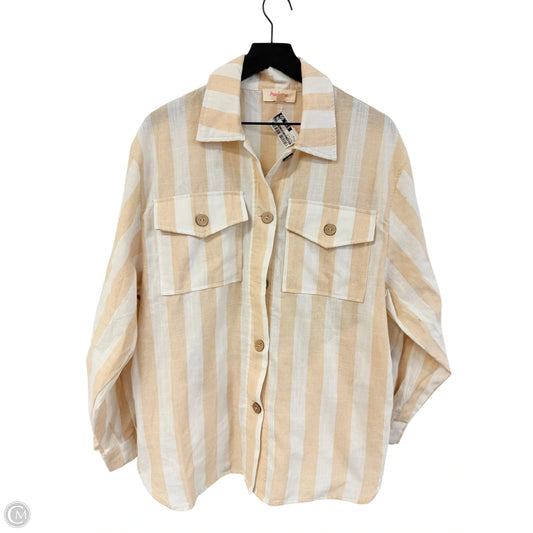 Blouse Long Sleeve By Peach Love Cream California In Tan & White, Size: S