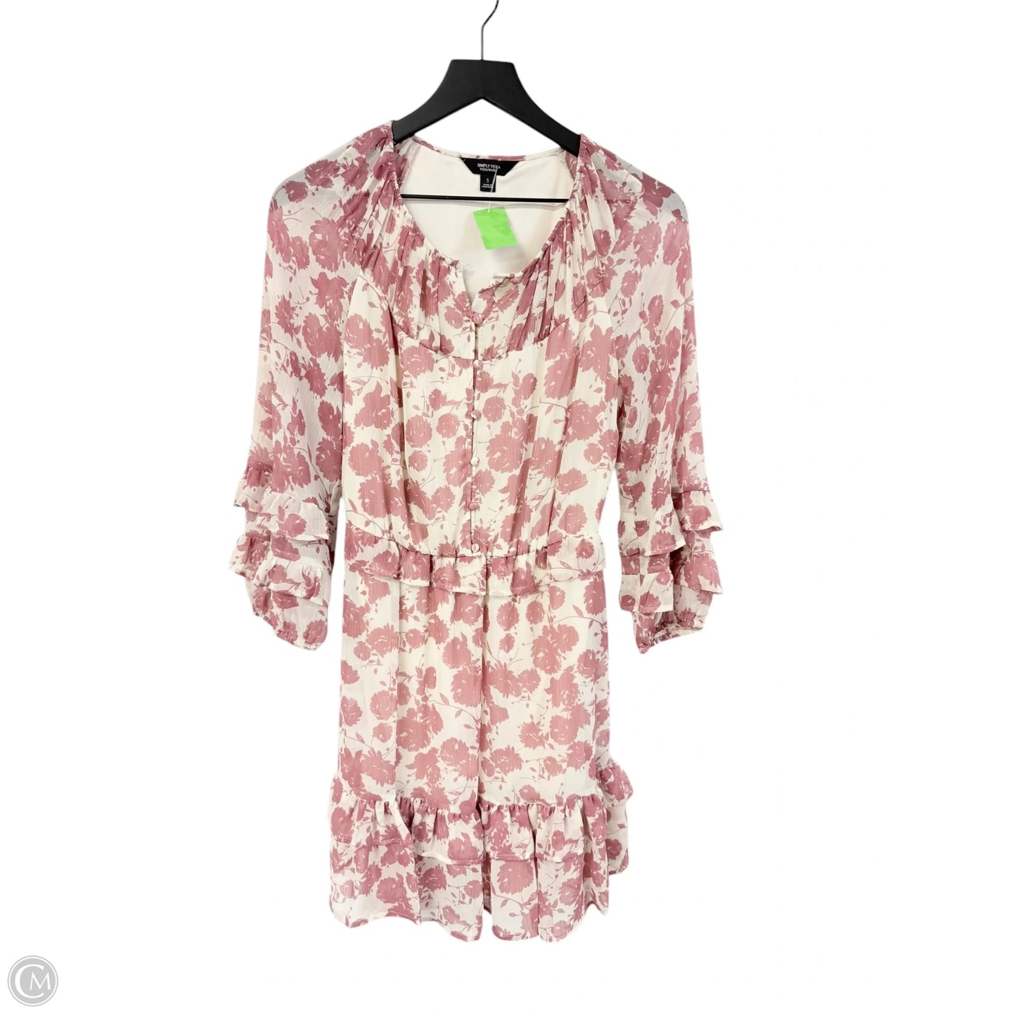 Dress Casual Short By Simply Vera In Cream & Pink, Size: S