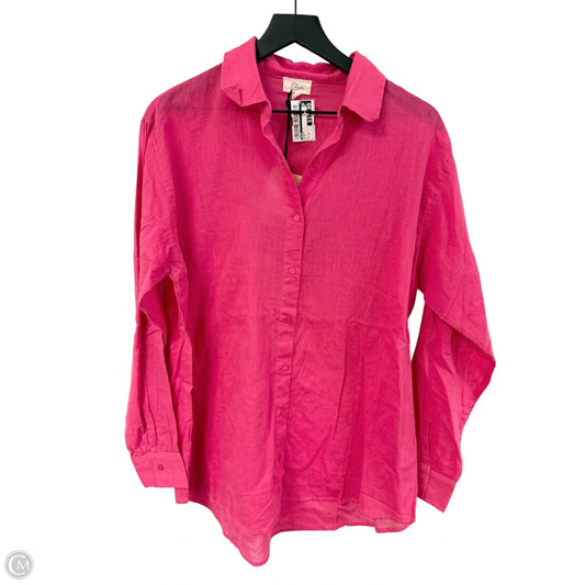 Blouse Long Sleeve By Elan In Pink, Size: M