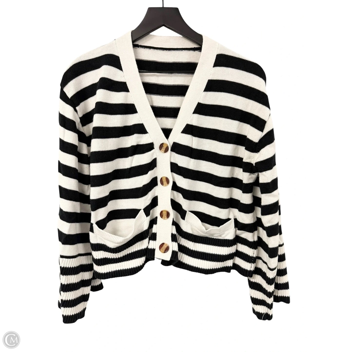 Sweater Cardigan By Cme In Black & White, Size: L