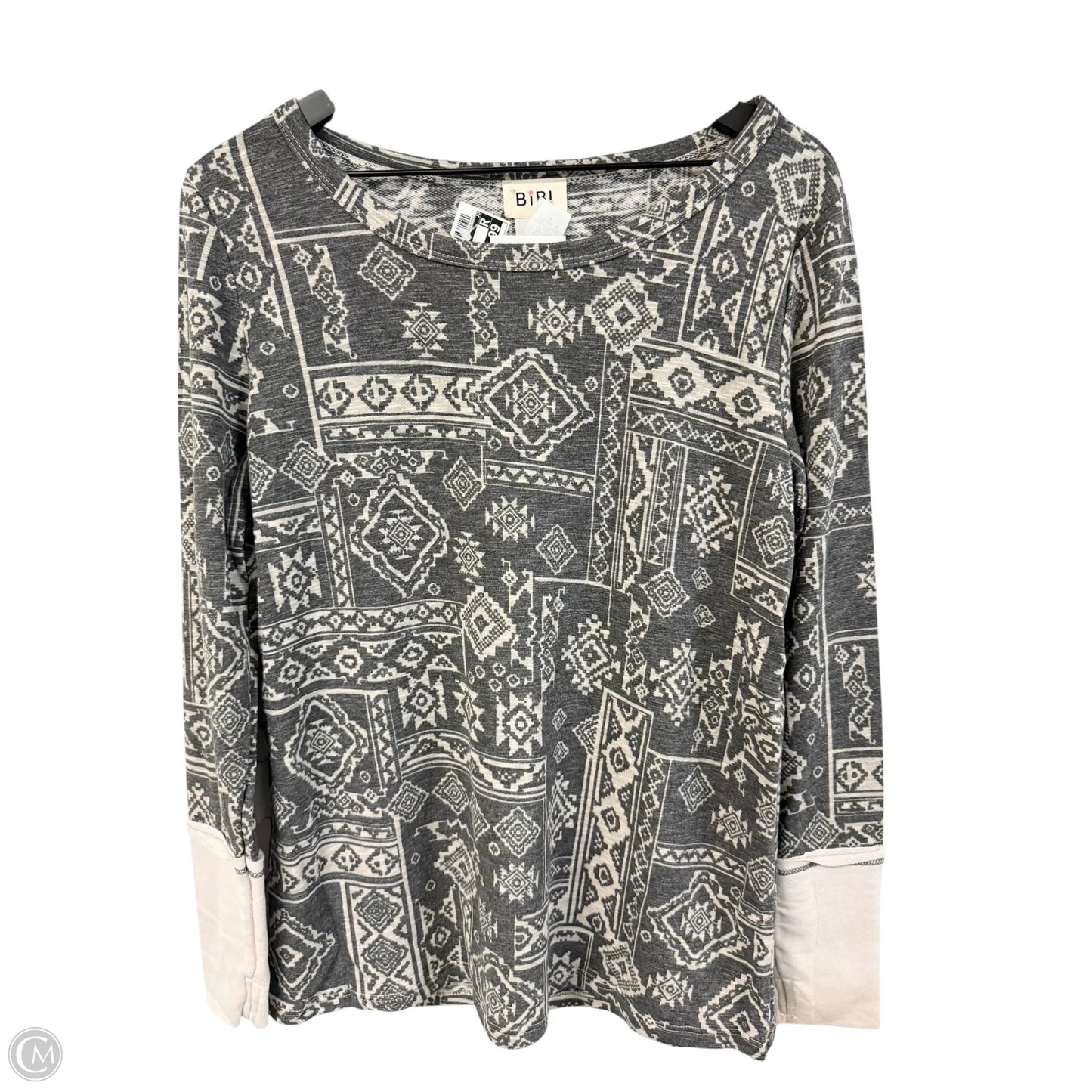 Top Long Sleeve Basic By Bibi In Cream & Grey, Size: M