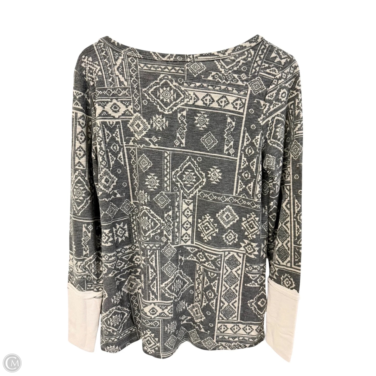 Top Long Sleeve Basic By Bibi In Cream & Grey, Size: M
