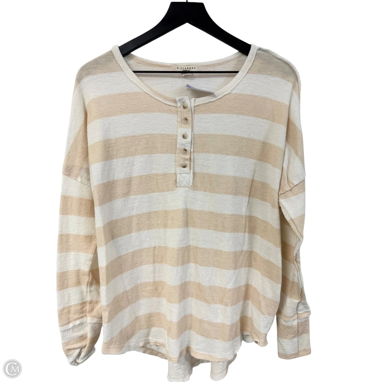 Top Long Sleeve By Billabong In Tan & White, Size: L