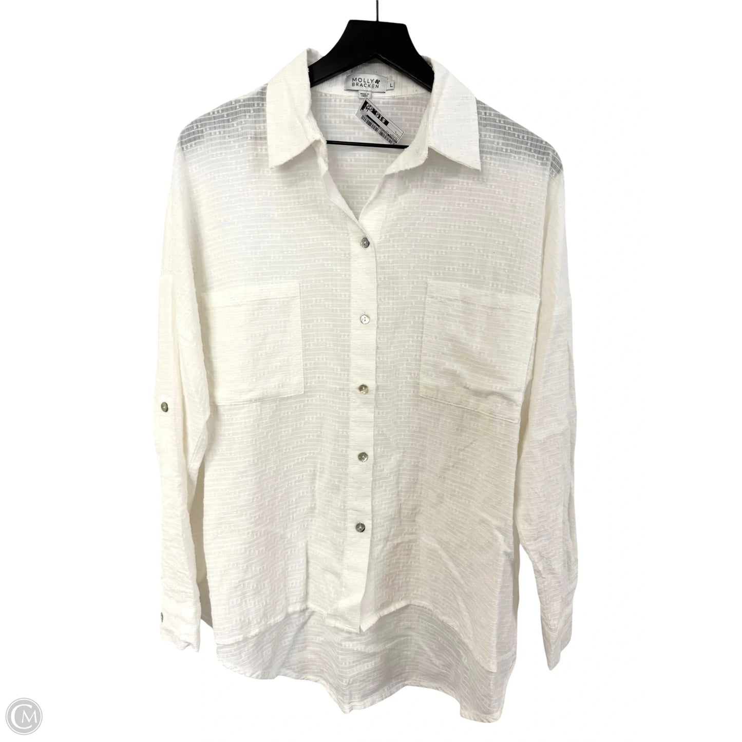 Blouse Long Sleeve By Molly Bracken In White, Size: L