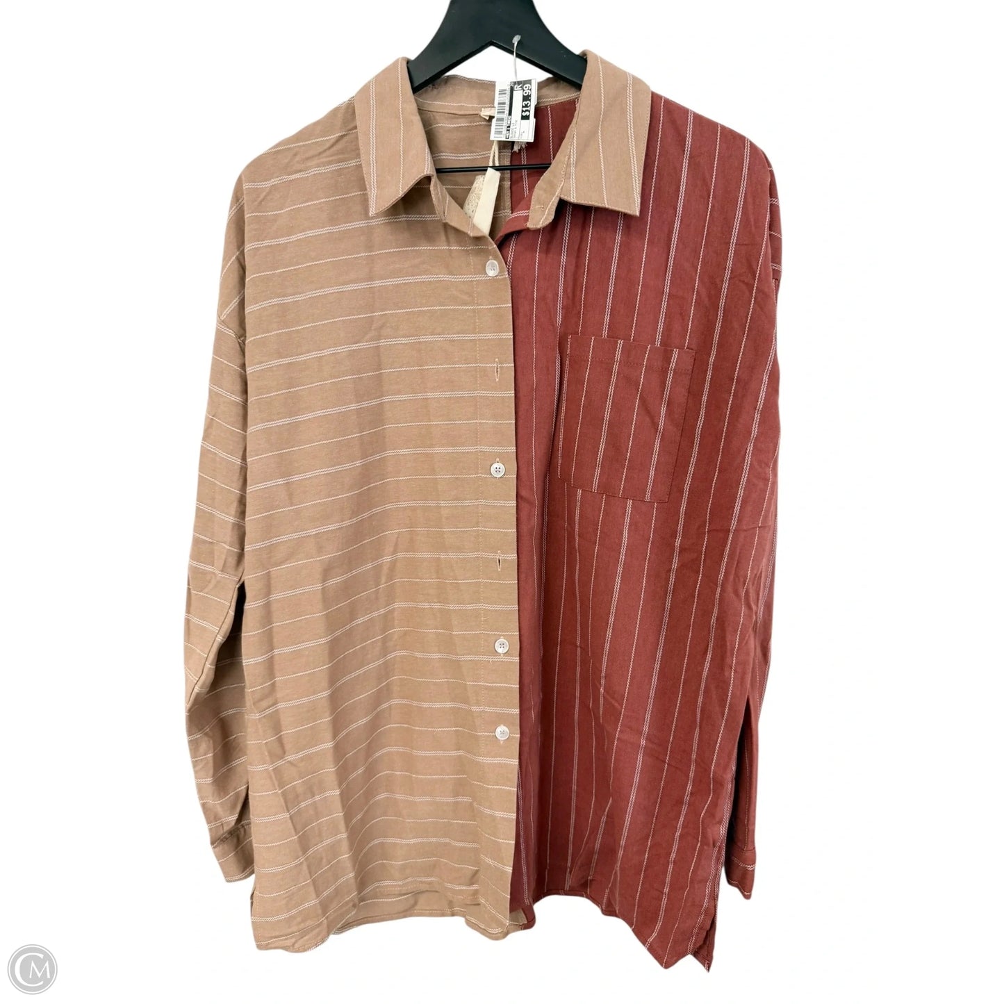 Blouse Long Sleeve By Hem & Thread In Brown & Pink, Size: L