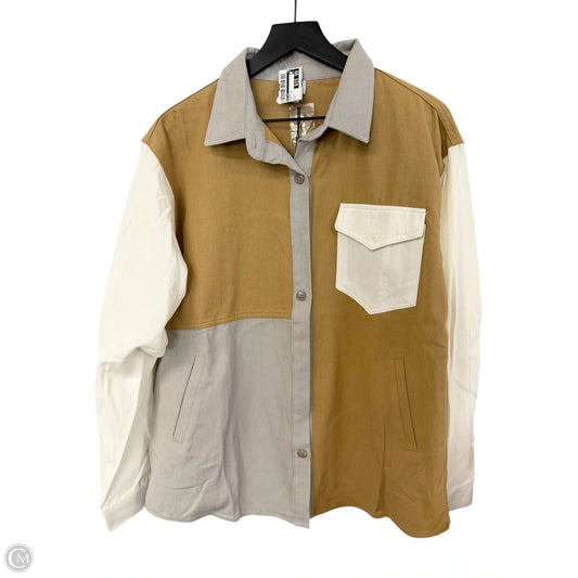 Blouse Long Sleeve By Le Lis In Grey & Tan, Size: L