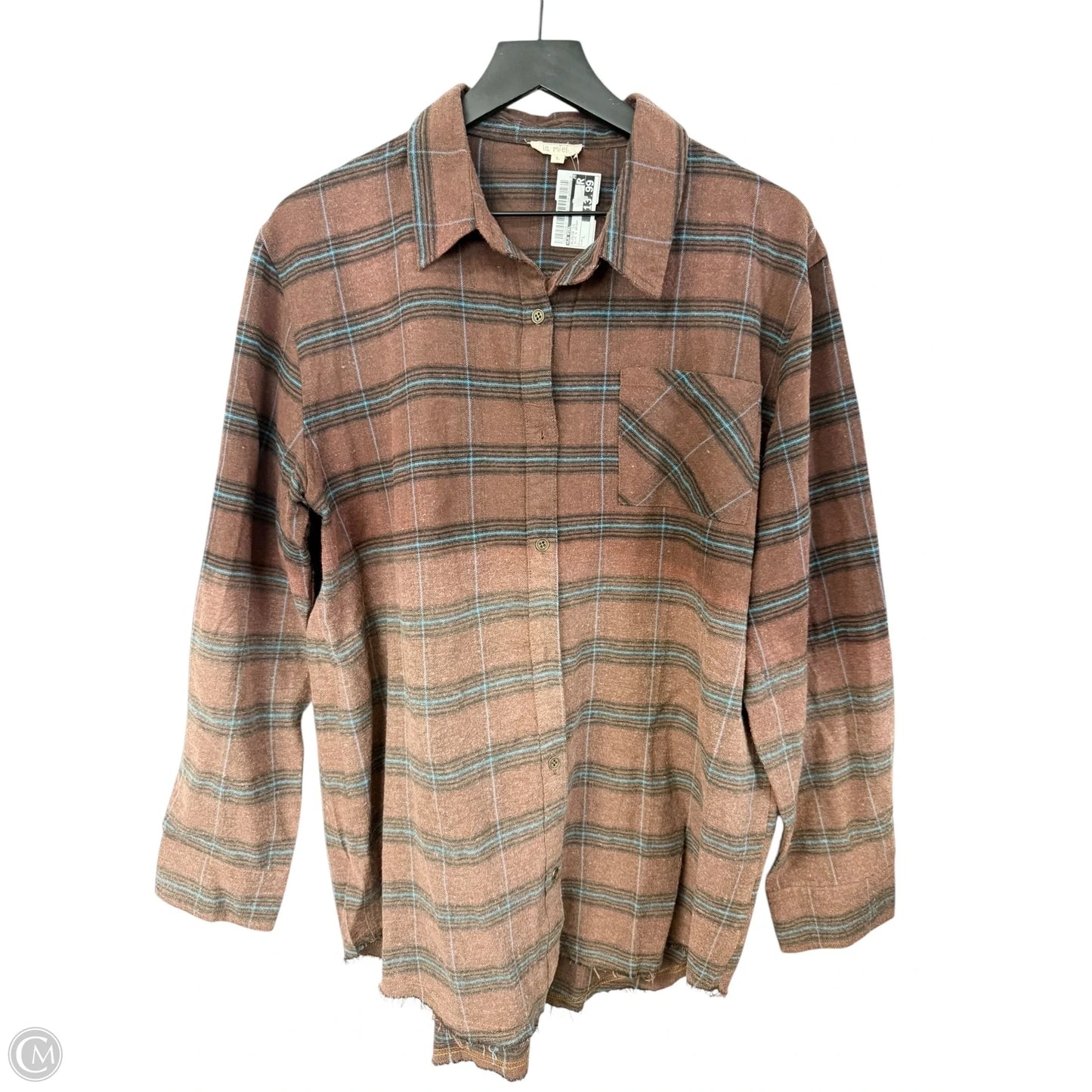 Blouse Long Sleeve By La Miel In Blue & Brown, Size: L