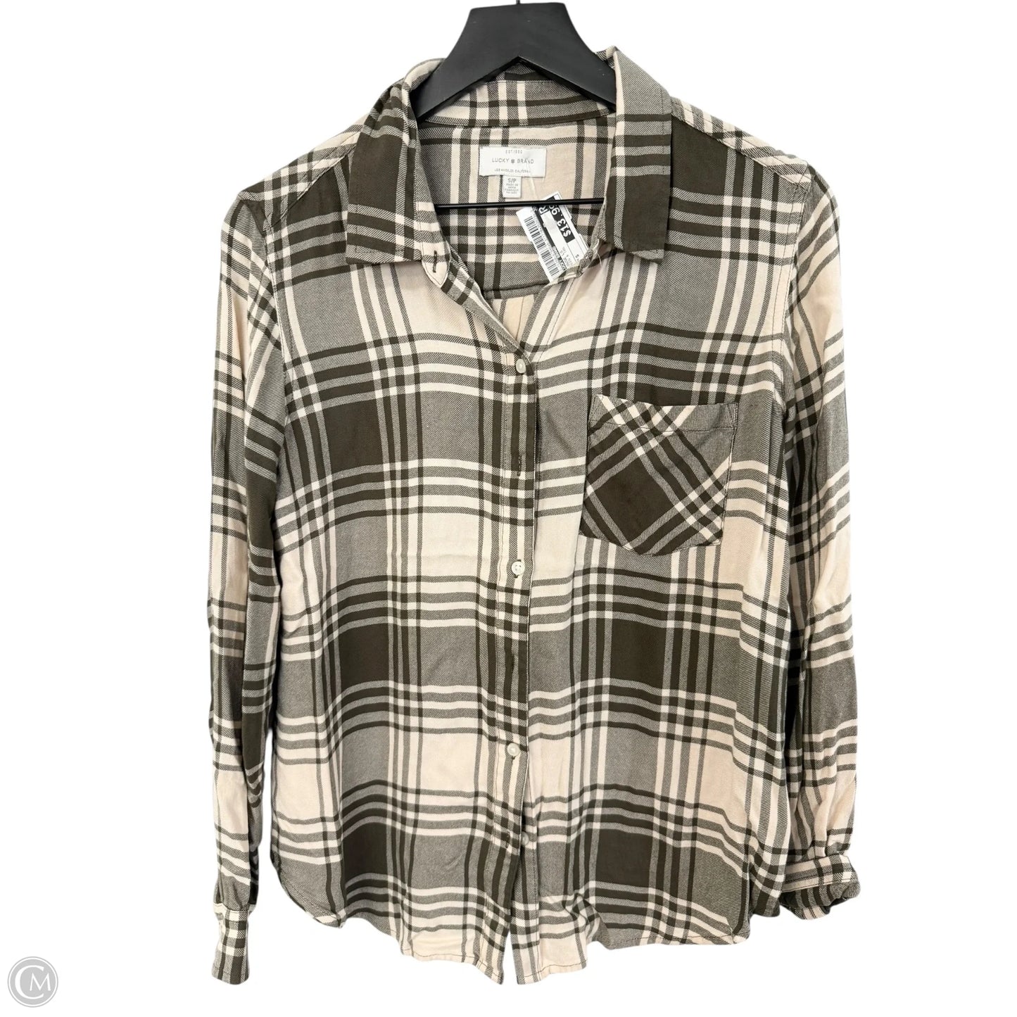 Blouse Long Sleeve By Lucky Brand In Green & Tan, Size: S