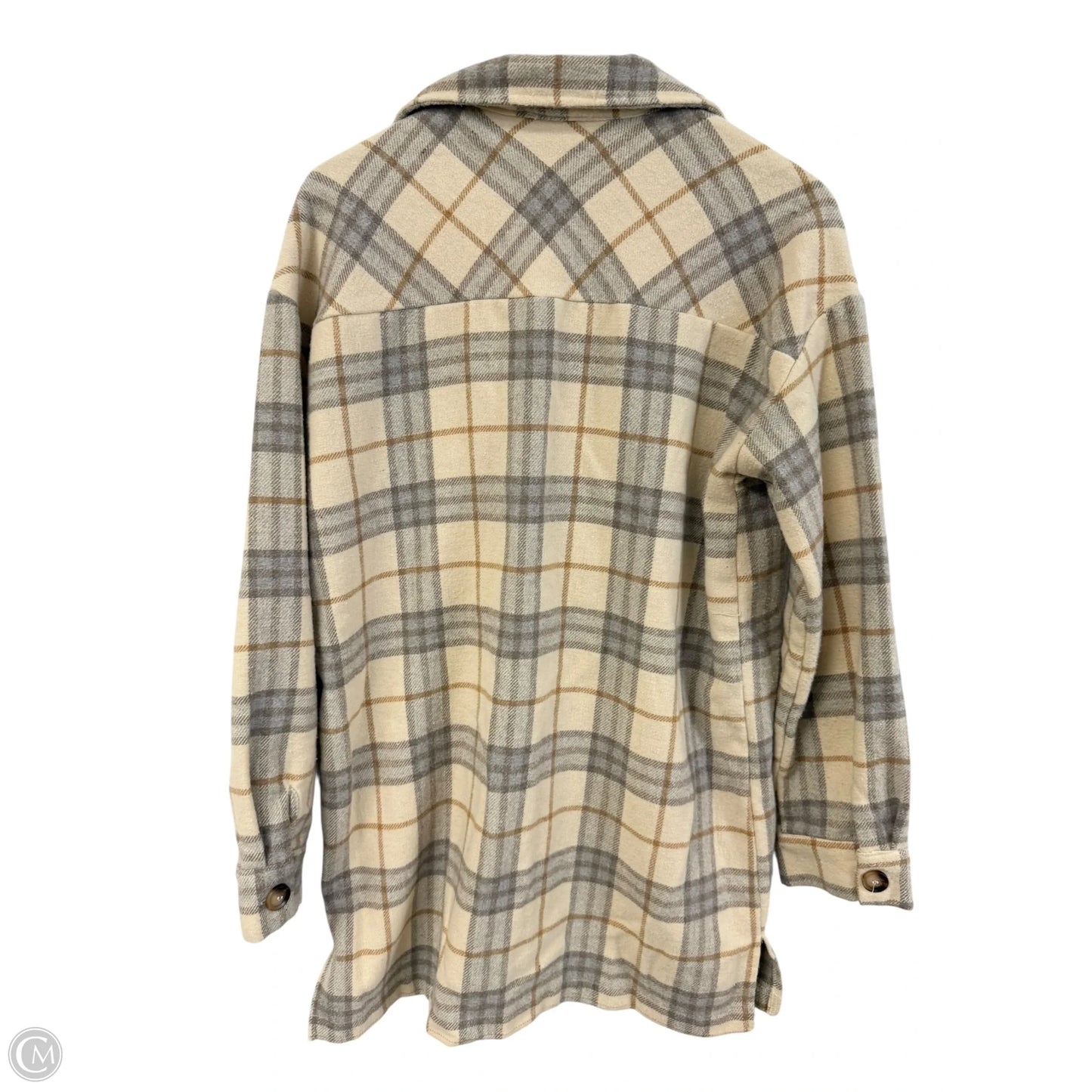 Jacket Shirt By Bohme In Grey & Tan, Size: L