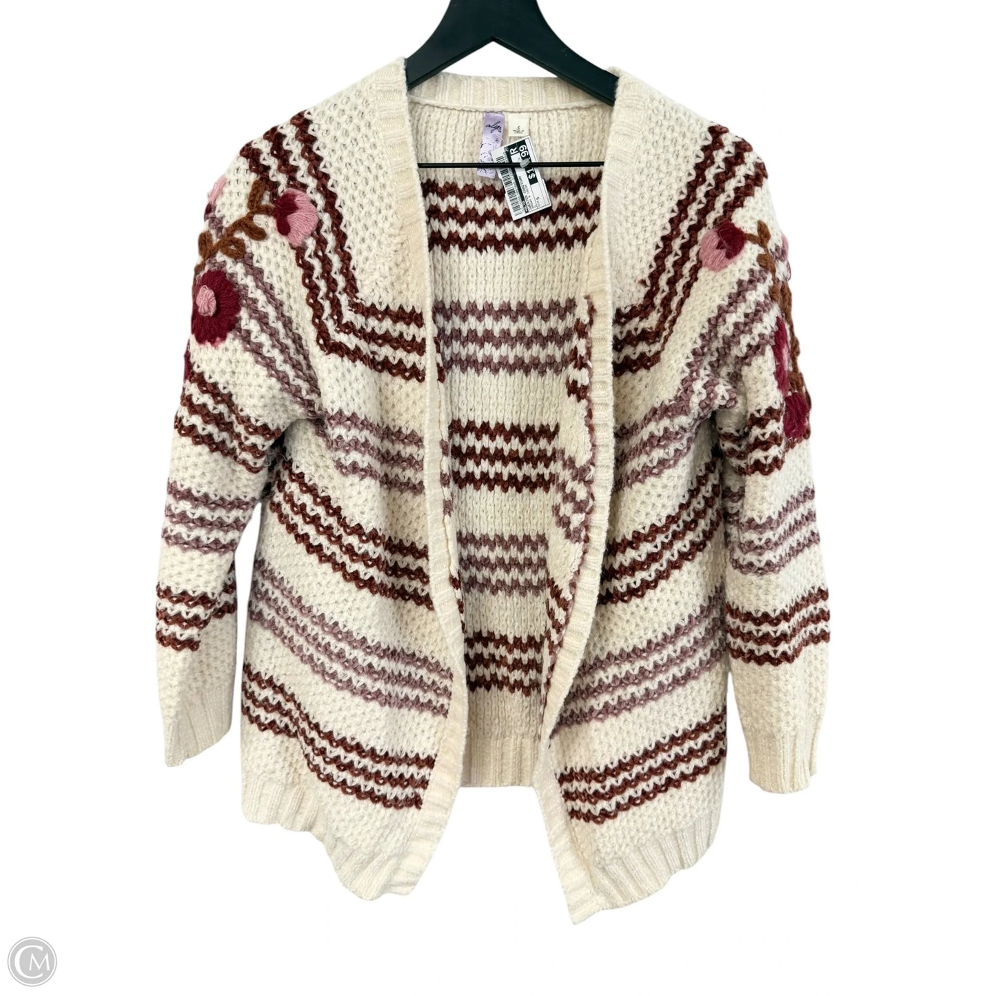 Sweater Cardigan By Alya In Brown & Cream, Size: S