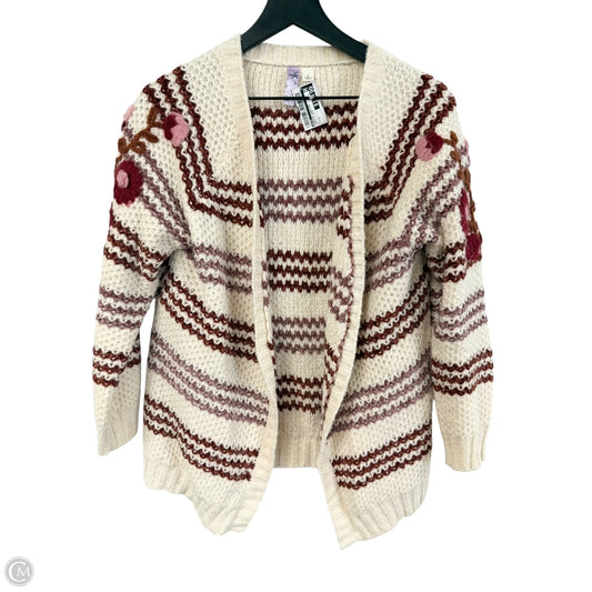 Sweater Cardigan By Alya In Brown & Cream, Size: S