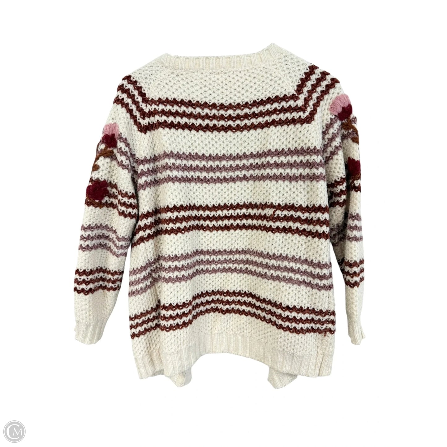 Sweater Cardigan By Alya In Brown & Cream, Size: S