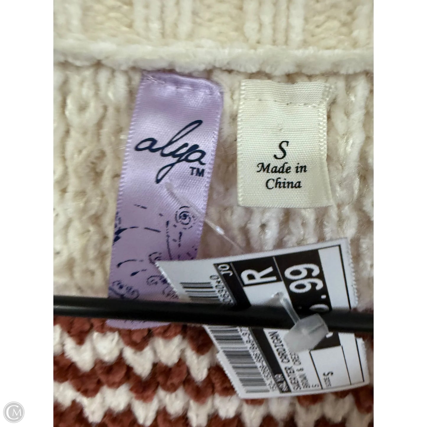 Sweater Cardigan By Alya In Brown & Cream, Size: S