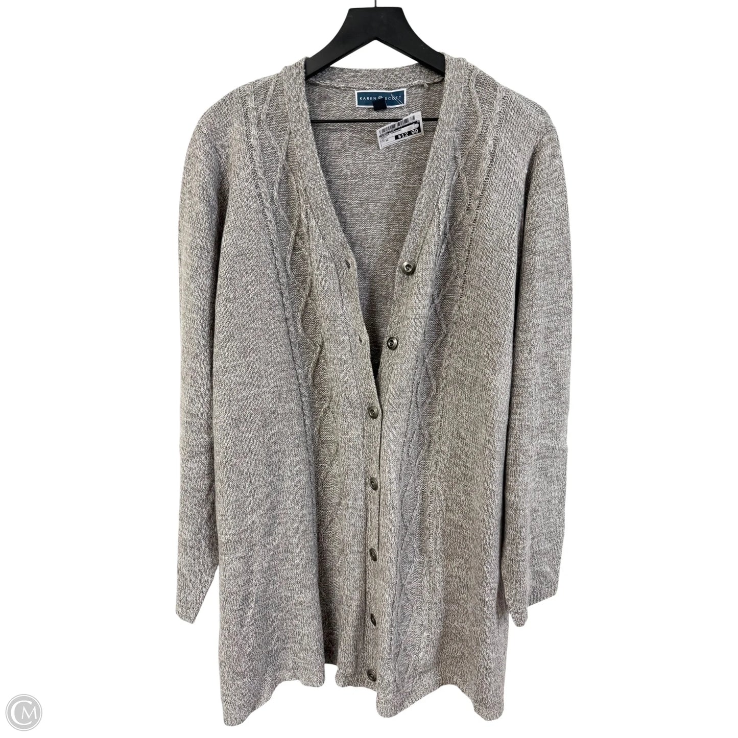 Sweater Cardigan By Karen Scott In Taupe, Size: 3x