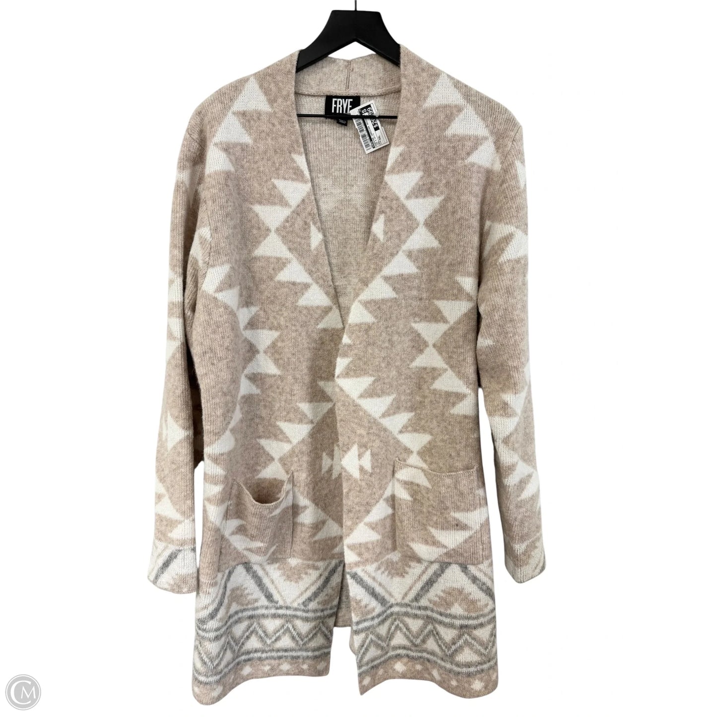 Sweater Cardigan Designer By Frye In Tan & White, Size: Xxl
