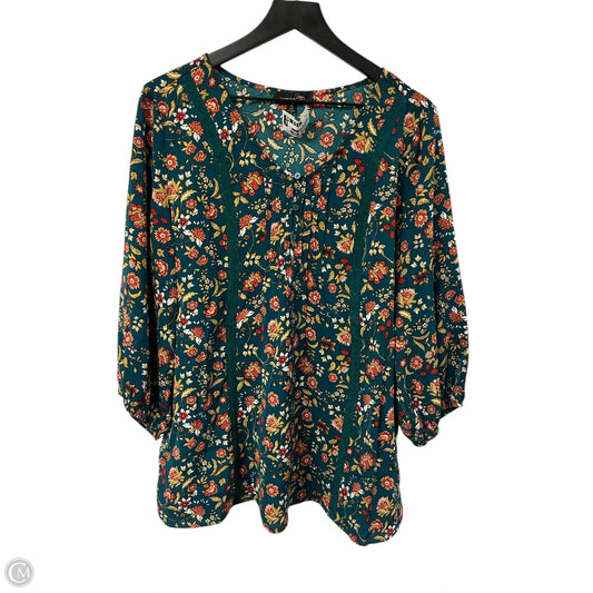 Top 3/4 Sleeve By Suzanne Betro In Floral Print, Size: Xl