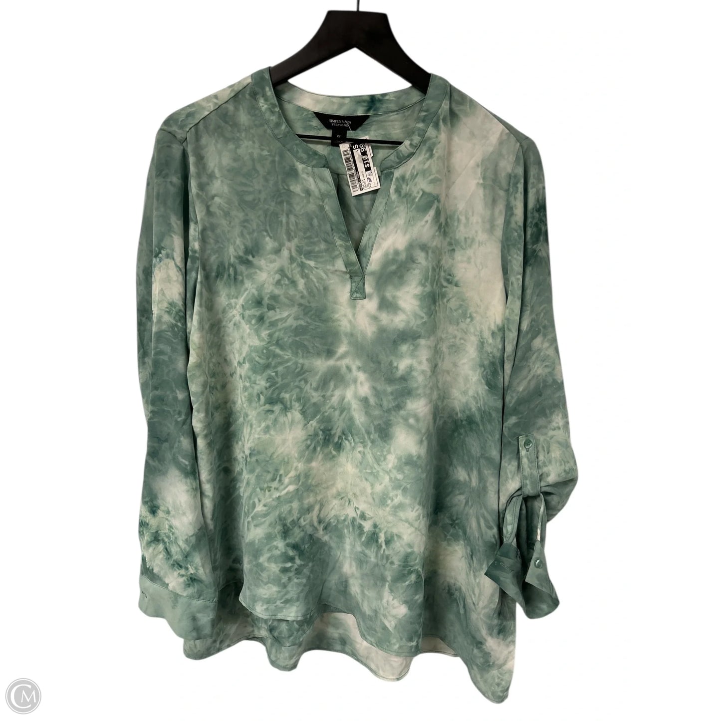 Top Long Sleeve By Simply Vera In Green & White, Size: Xl