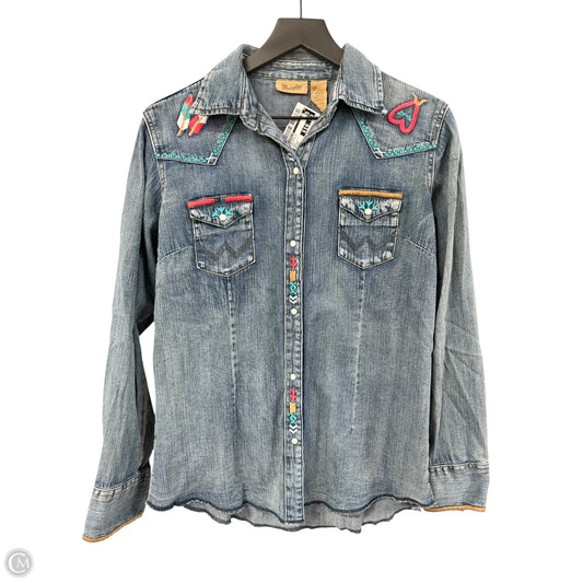 Blouse Long Sleeve By Wrangler In Blue Denim, Size: M