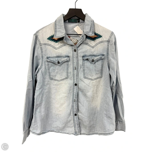 Blouse Long Sleeve By Cmc In Blue Denim, Size: S