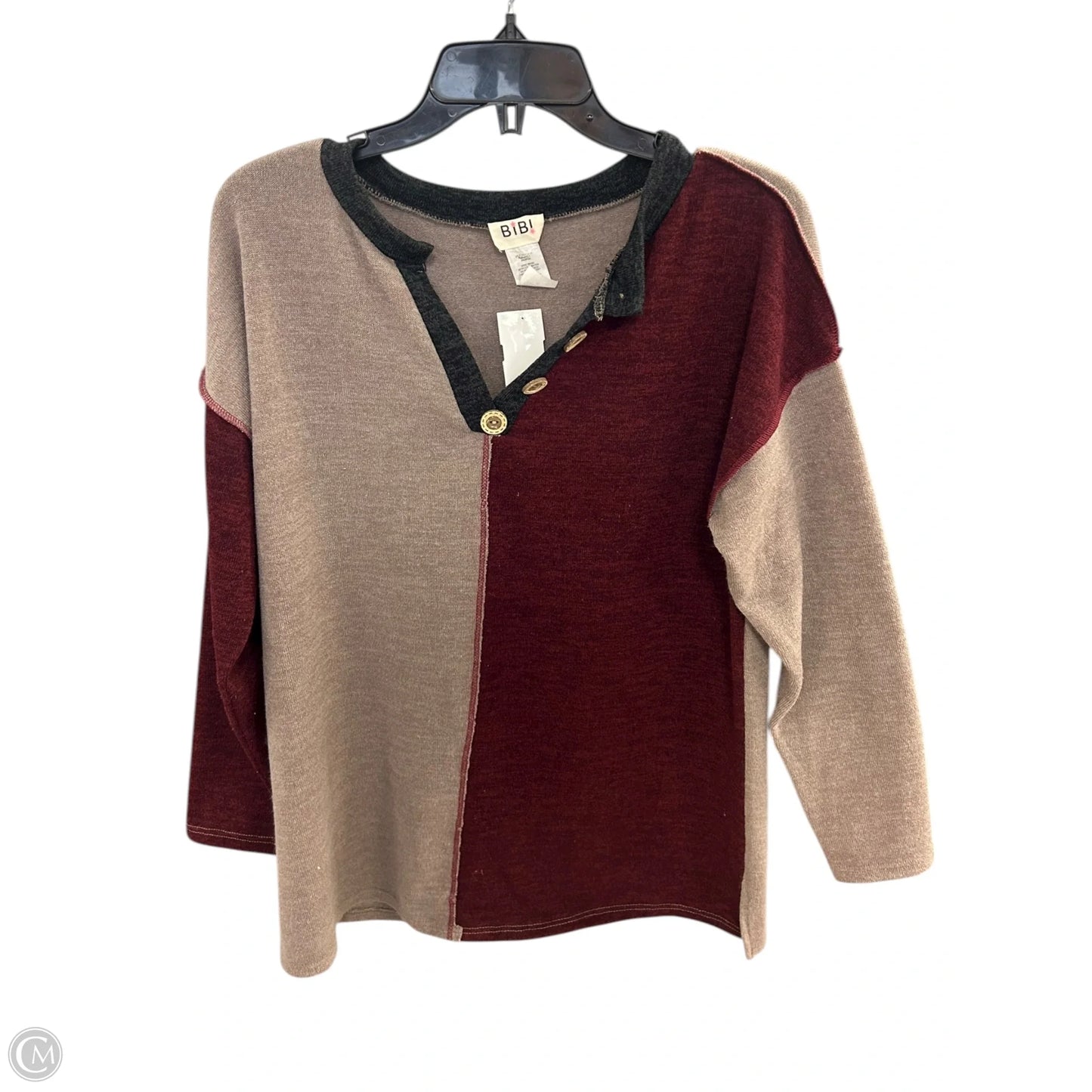 Top Long Sleeve By Bibi In Brown & Red, Size: S