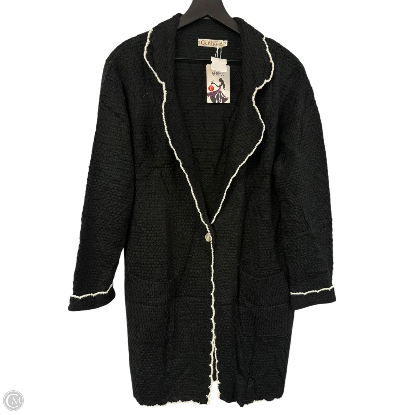 Sweater Cardigan By Cmf In Black & White, Size: M