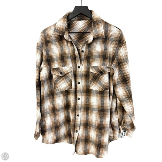 Jacket Shirt By Cmf In Brown & White, Size: L