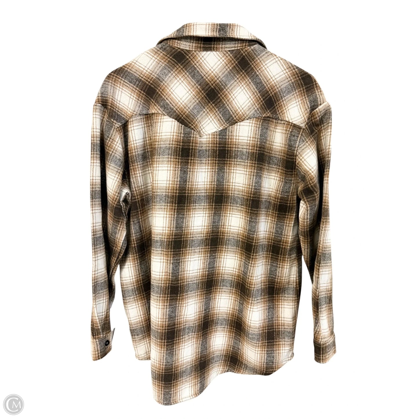 Jacket Shirt By Cmf In Brown & White, Size: L