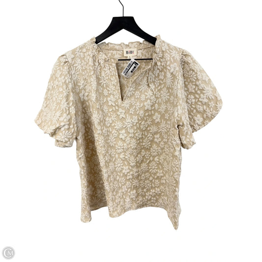 Top Short Sleeve By Bibi In Tan & White, Size: M