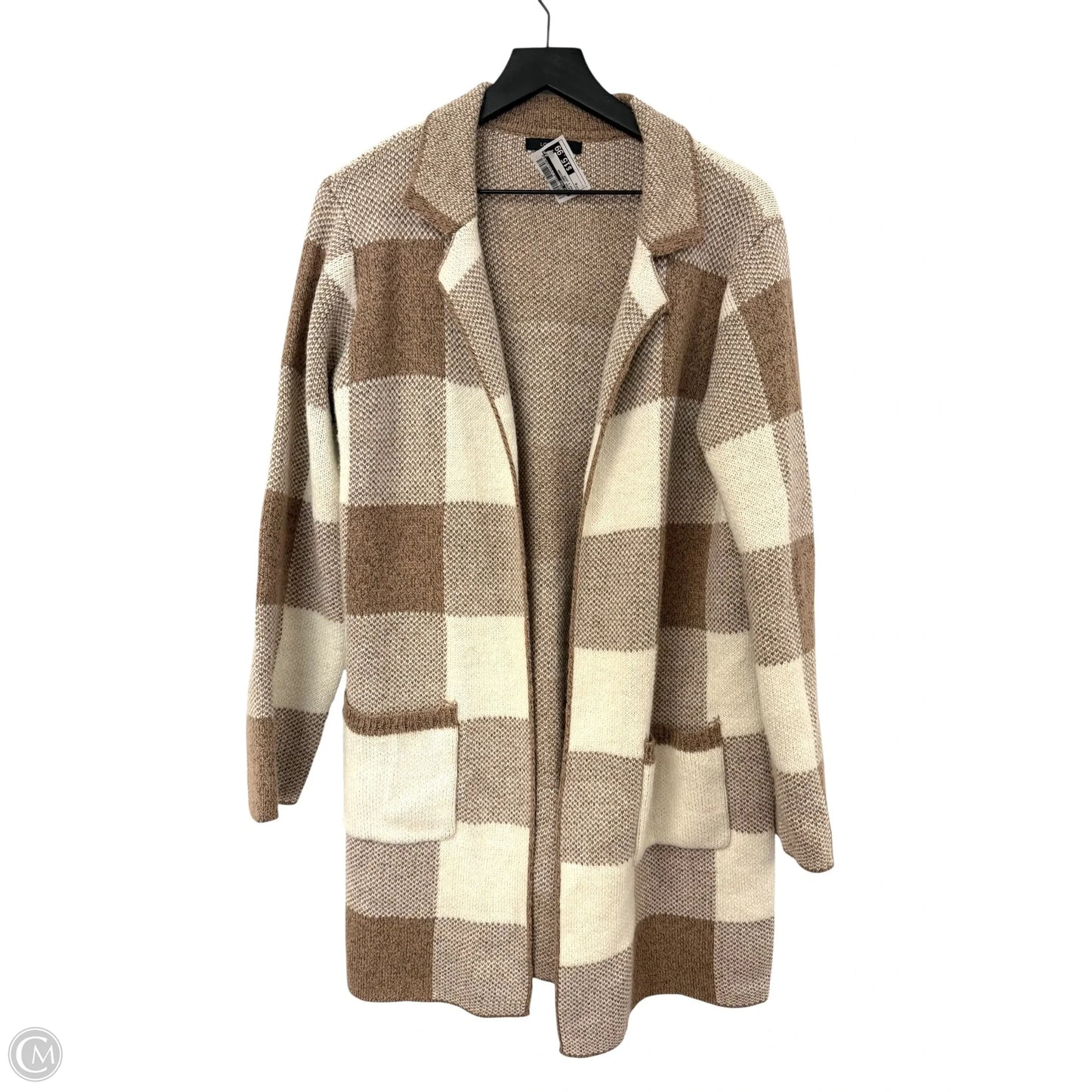 Sweater Cardigan By Love Tree In Brown & Cream, Size: M