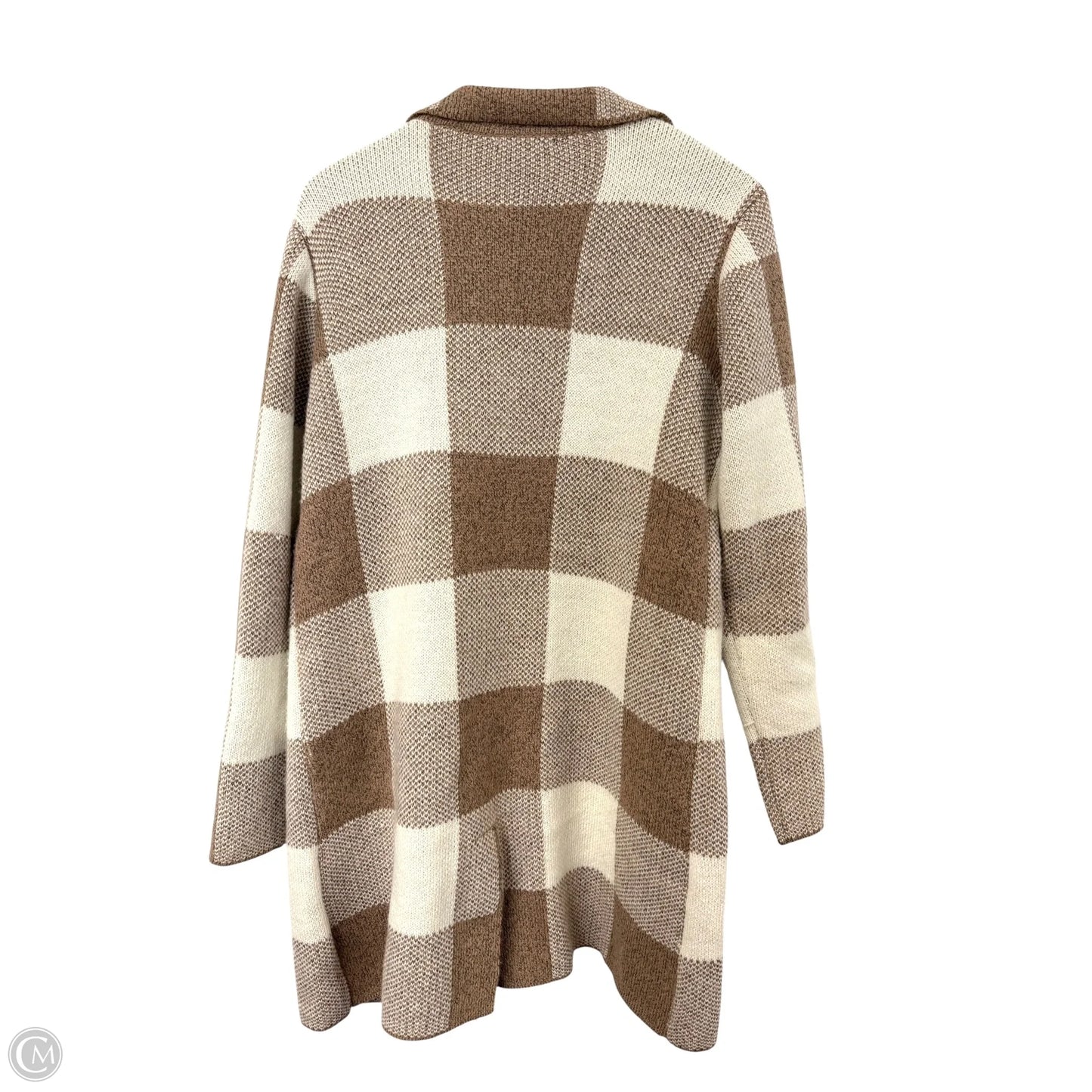 Sweater Cardigan By Love Tree In Brown & Cream, Size: M