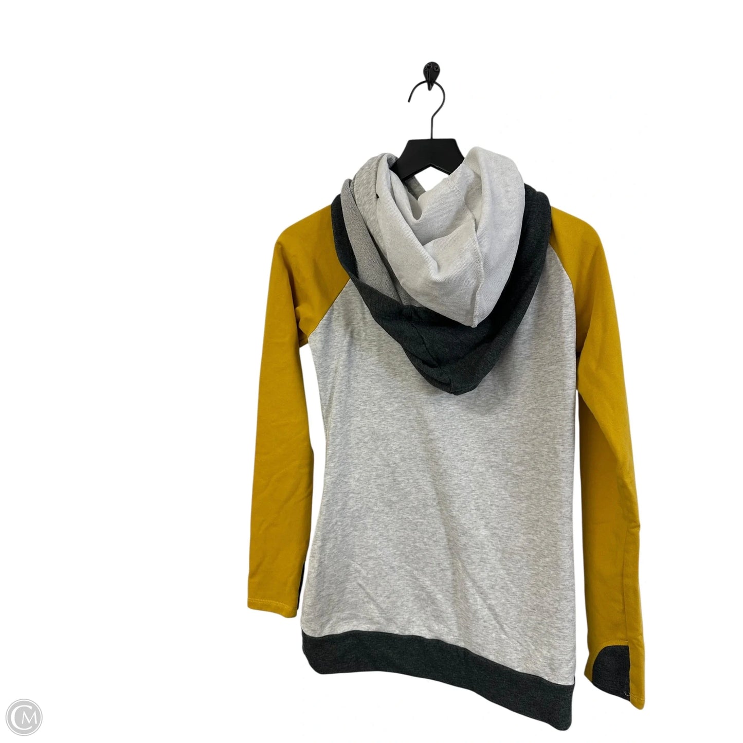 Sweatshirt Hoodie By Clothes Mentor In Grey & Yellow, Size: S