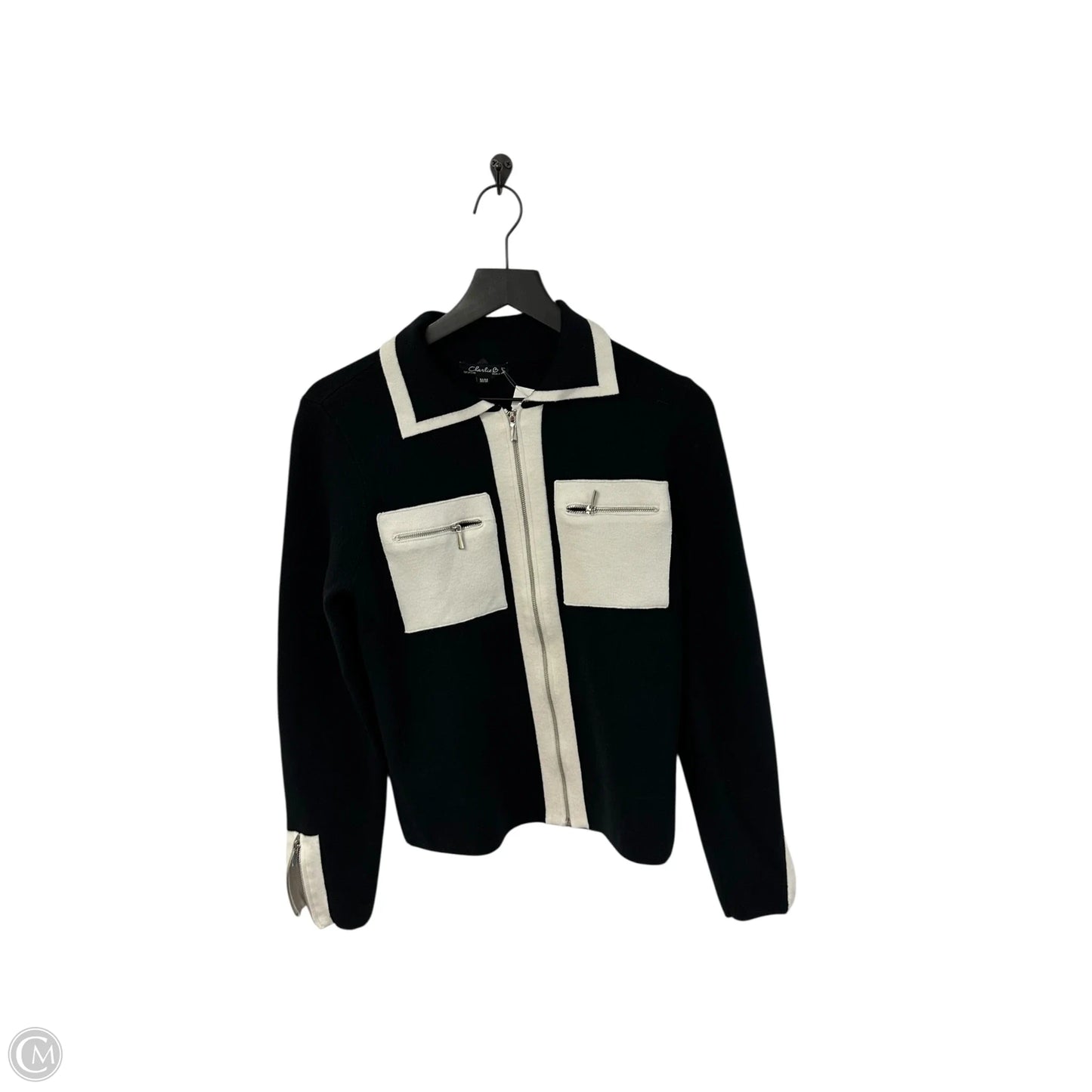 Sweater Cardigan By Charlie B In Black & White, Size: M